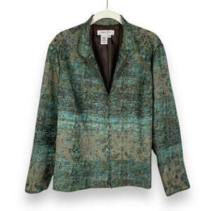 VTG Coldwater Creek Tapestry Jacket LP Green Floral Shimmery Boho Fairy Grunge